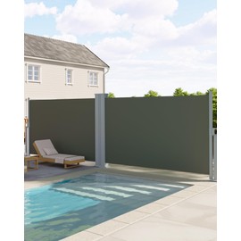 GarveeLife 71 in x236 in Double Side Awning, Retractable Side Awning with 280 g Polyester Fabric, Rainproof and UV-Proof Folding Privacy Screen Privacy Fence, for Deck, Patio, Pools, Grey