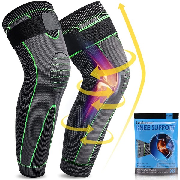 beister 1 Pair Compression Leg Sleeves with Elastic straps for Men & Women, Extra Long Leg Braces Knee Sleeve for Basketball, Football, Knee Pain, Working Out, Joint Pain, Arthritis, Running, ACL