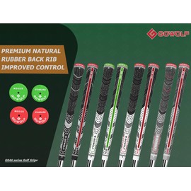 Gowolf Cross Corded Rubber Golf Grips 13 Pack, Back Rib Improved Control Multi-compound Hybrid Golf Club Grips, with Free 15 Tapes (Green(Full Kits), Midsize)