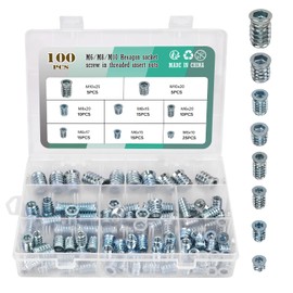 Pack of 100 Threaded Insert Nuts, M6 M8 M10 Threaded Insert Wood, Hex Nuts Zinc Alloy for Wooden Furniture, Thread Insert Made of Galvanised Steel (100, 8 Sizes)