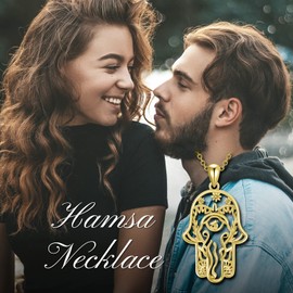 PELOVNY Hamsa Neckace for Women - Elephant Pendant Palm Shape Hand of Fatima Necklace Hand Symbol S925 Sterling Silver Hamsa Pendant for Lover Girlfriend