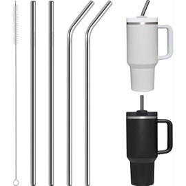 QHFlashbuy 4 Stück 304 Edelstahl Strohhalme Wiederverwendbar mit 1 Reinigungsbürsten,Metall Strohhalme,Strohhalme Edelstahl,Waschbar,Ideal für Smoothie,Milchshake,Säfte 31 cm