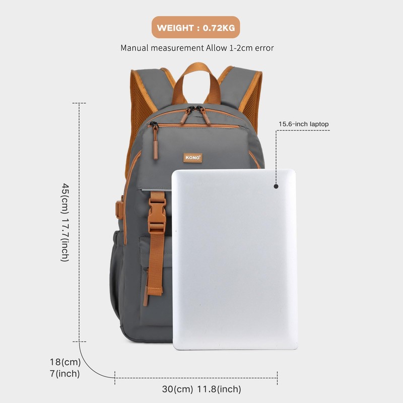 KONO Men's Backpack Portability Travel Backpack Waterproof with Adjustable Buckle