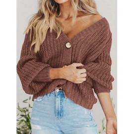 PRETTYGARDEN Long Sleeve Open Front Fall Sweaters for Women 2024 Solid Color Cardigan Sweaters for Women Casual Loose Outwear(Coffee,Large)