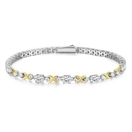 FANCIME Silver Tennis Bracelet for Women, 925 Sterling Silver Infinity Tennis Bracelet with Double Birthstone, Birthday Gift, Jewellery for Women, Girls, Length 18.7 cm, Sterling Silver, Cubic