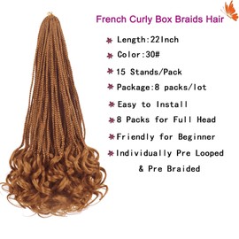 EFFGOCO 8 Packs French Goddess Box Braids 22 Inch Long Brown Pre-looped Bohemian Crochet Hair With Curly Ends 3X Crochet Braids Hair for Women Synthetic Braiding Hair (22 Inch,30#)