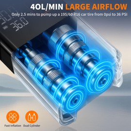 WorkBless Tire Inflator Portable Air Compressor, 150 PSI Car Tires Air Pump, Bike Pump with Digital Dual Values Display, LED Lights, Automatic Shut Off for Cars, Motorcycles, Bikes, Balls