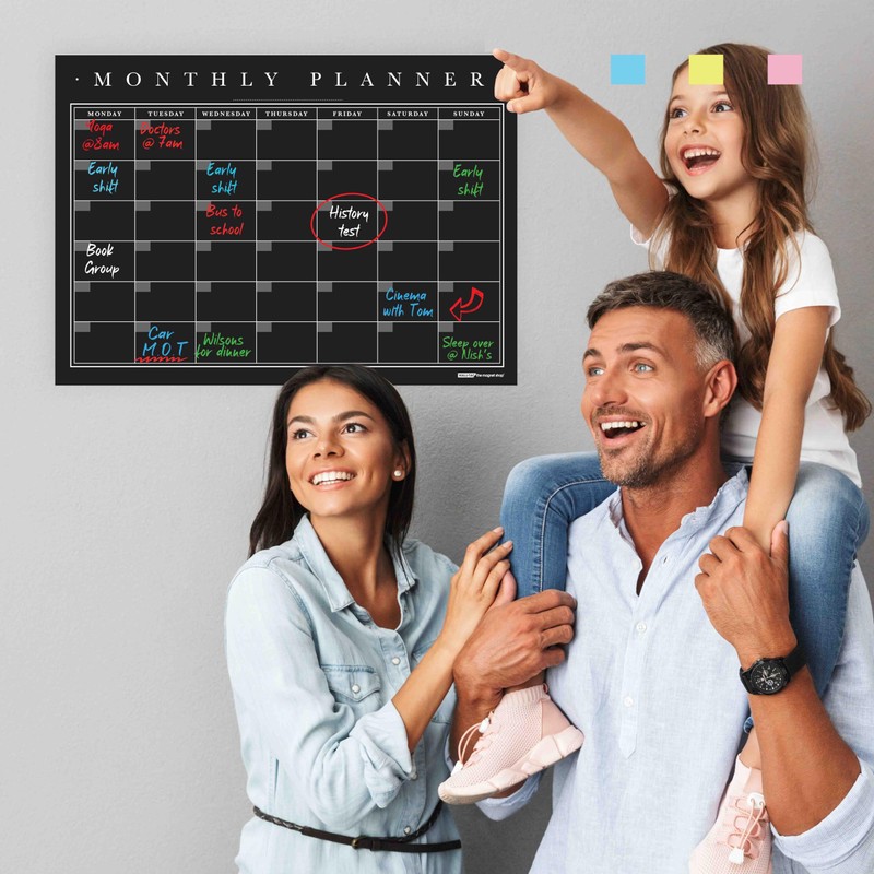 WallTAC A3 Monthly Wall Planner Sticker with Blackboard Pens |