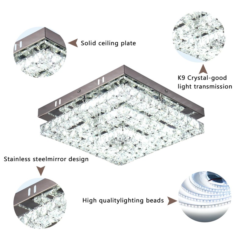 Cainjiazh 11.8" Crystal Chandelier LED Crystal Flush Mount Ceiling Light