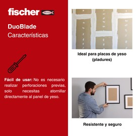 fischer DuoBlade without Screws | Self Drilling Plasterboard Anchors for Hanging Pictures No Drilling | TV Stand, Watches | Easy to Use with Screwdriver PZ 2 | (Pack of 20)
