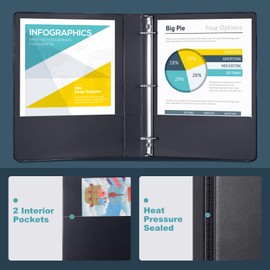 3 Ring Binder 1 Inch, ViVin Sturdy 1"-Slant D Ring Binder with 2 Interior Pockets, Clear View Cover, PVC-Free, Fits 225 Sheets of US Letter Size Paper (8 Pack, Black)