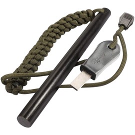 bayite 1/2 x 6 Inch Survival Drilled Flint Steel Fire Starter Ferrocerium Rod Kit with Striker-Pro Striker Paracord Landyard Handle Large
