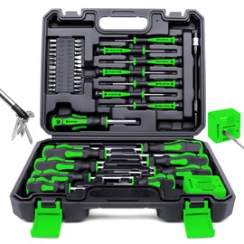 Magnetic Screwdrivers Set with Case, Amartisan 43-piece Includs Slotted, Phillips, Hex, Pozidriv,Torx and Precision Screwdriver Set, Magnetizer Demagnetizer Tools, Tools for Men (Green))
