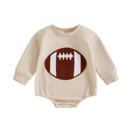 Dewadbow Newborn Football Outfit Baby Boy Girl Embroidery Bubble Romper Long Sleeve Jumpsuit Cute Infant Fall Winter Clothes (Apricot, 0-3 Months)
