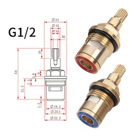 2 Pcs Quarter Turn 1/2" Replacement Tap Valves Brass Ceramic Stem Disc Cartridge Faucet Valves Replacement Valve Cartridge Spares for Faucet Metal