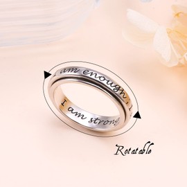 JZMSJF Men Women Spinner Ring 925 Sterling Silver Fidget Rings for Anxiety Stress Relieving ADHD Autism Rings I Am Enough Inspirational Band Ring Size 8