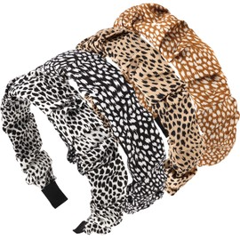 KEUKORZ Leopard Print Headbands for Women - 4Pcs Wide Knotted Leopard Fabric Soft Flower Hairbands Non-Slip - Fashion Women Hair Accessories for Adult Washing Face Makeup(4 Colors)