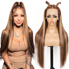 4/27 Highlight Straight Human Hair Wig 13x4 Transparent Lace Front Wigs Human Hair 200 Density Real Hair Wigs for Women Human Hair Pre Plucked Natural Hairline 22