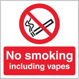 V Safety No Smoking Including Vapes 150 x 150 mm - 3mm Aluminium Composite Safety Sign