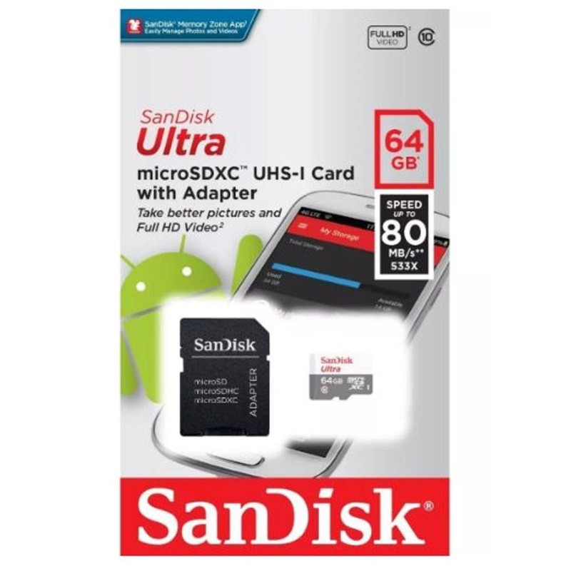 SanDisk 64 GB SDSQUNS-064G-GN3MA Class 10 Ultra Android MicroSDXC Memory
