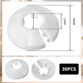 Pack of 30 Single Heating Pipe Rosette, Heating Pipe Rosette Pipe Collars, Radiator Pipe Cover for Heating Pipes, Hot and Cold Water Pipes (White, 16 mm)