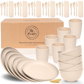 FOODLE Wheat Straw Dinnerware Set - BPA Free & Safety Certified - Unbreakable, Microwave & Dishwasher Safe Dishes - Picnic, Dorm, RV, Camping Plates Cups and Bowls - Great for Kids & Adults - For 6