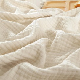 PHF 100% Cotton Muslin Throw Blanket, 4-Layer Lightweight and Breathable Blanket for Summer, Luxuriously Soft Gauze Blanket for Couch Bed Sofa, Elegant Home Decoration, 50" x 60", Shortbread