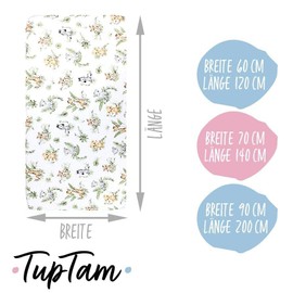 TupTam Baby Fitted Sheet for Baby Cot Bed Pack of 2, Safari/Lion/Brown/Leaves/Green/Grey, Size: 90 x 200 cm