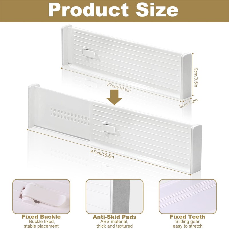 Lighterday 4-Pack Adjustable Drawer Dividers,Expandable Plastic Kitchen Clothes Drawer Organisers,Drawer