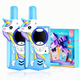 Unicorn Kids Walkie Talkies Rechargeable, 2 Miles Range 3 Channels 2 Way Radio, Birthday Gifts for Boys Girls,Family Games Outdoor Hiking Camping,3-12 Years Old Toys (Blue)