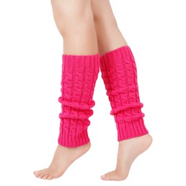 GoGou Leg Warmers for Women, Thermal Rose Leg Warmers, Chunky Cable Knitted Leg Warmers, Stylish Accessories for 80's Fancy Party Ballet Skating Ice Dancing（leg Warmers Rose）