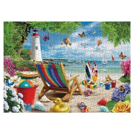 Beach Landscape Puzzles for Adults 1000 Pieces Nature, Seaside Vacation Travel Jigsaw Puzzles Ocean, Hawaii Holiday Flower Sailboat Scenic Puzzle
