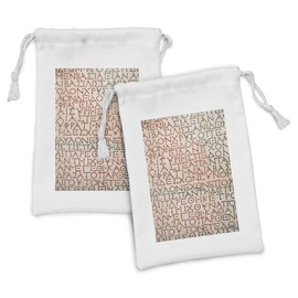 Ambesonne Retro Fabric Pouch Set of 2, Antique Latin Culture Alphabet Writing Carved on the Tombstone Print, Small Drawstring Bag for Toiletries Masks and Favors, 9" x 6", Peach Dark Coral Taupe