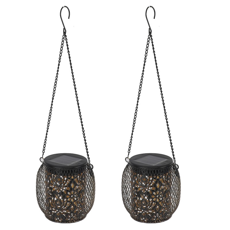 2pcs Outdoor Hanging Solar Lanterns IP65 Waterproof Solar Wrought Iron