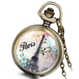 Lancardo Vintage Eiffel Tower Pendant Pocket Watch Locket Necklace for Women Ladies with Gift Bag