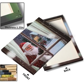 TYPTEK Christmas Canvas Wall Art, Santa Claus Peeking Through Window, Warm Winter Snow Scene Pictures Print Wall Painting for Living Room and Bedroom Holiday Décor 11x14inch