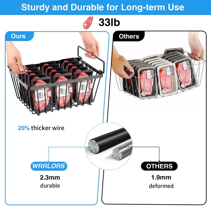 Wrrlors 4 Pack Freezer Organizers Bins,Black Stackable Upright Baskets