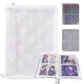 Coneru Sealing Notebook, A5, Large, 6-Hole Binder with Zipper, Transparent Lace, Set of 40 Refills, Sticker Storage File, Tricker Storage, Photo Storage, Mature Cute Girls, Stationery (White)