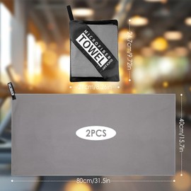 Simpeak Toalla Deportiva 40 * 80 cm, Toallas Microfibra Secado Rápido, Adecuado para Correr, Escalar, Andar en Bicicleta, IR Al Gimnasio, Hacer Yoga, Acampar, Bañarse, 2 Unidad con Bolsa, Gris.