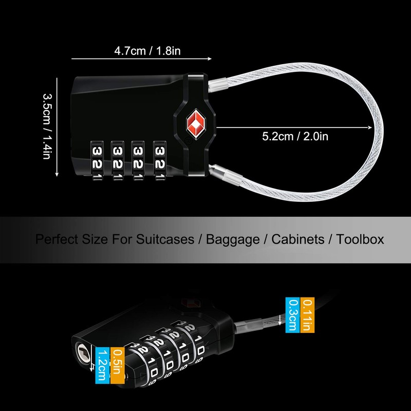 Diyife TSA Luggage Locks with 14 cm Flexible Cable, 4-Digit