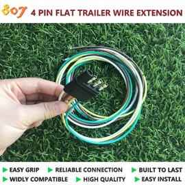 807 4 pin Flat/Square Trailer Connector,Trailer Side 4-Way Trailer Wiring Harness with 12-Inch Wires, 4-Pin Trailer Wiring(4 Way Flat Plug)