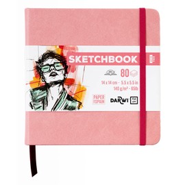 Clairefontaine Sketchbook Darwi For You Pink 14x14cm White Color Paper 140g/m2 80 Sheets PU Leather Hard Cover Rubber Band Clairefontaine cf80014140009