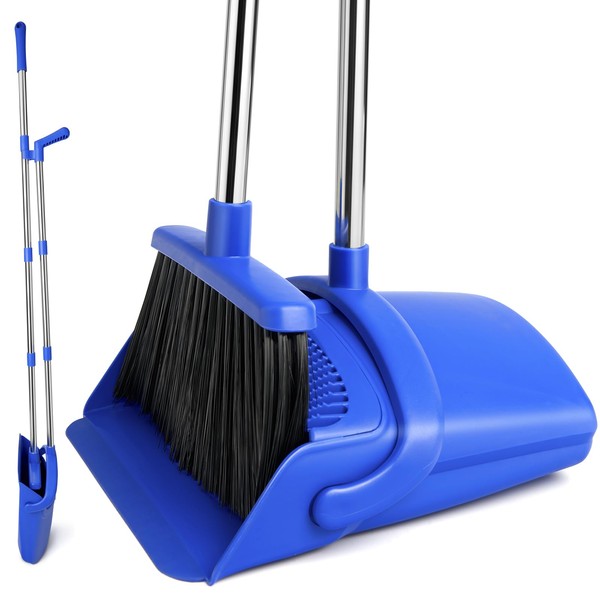 XXFLOWER Broom and Dustpan Set, Long Handle Lightweight Dustpans with