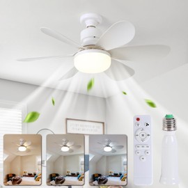 Socket Fan Light with 6 Blades, 3 Color Dimmable & 3 Speeds, 20.5" E27 Base Ceiling Fan with Light for Garage, Bedroom, Bathroom & Kitchen, 40W Screw-In LED Ceiling Fan