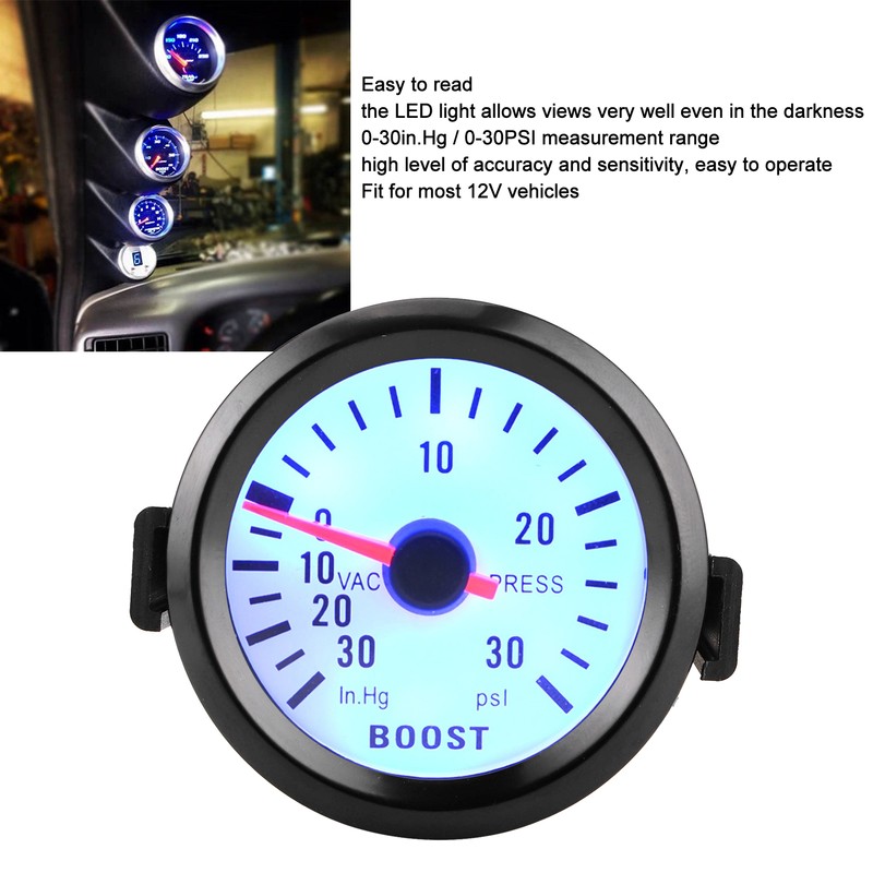 Universal Boost Pointer Gauge Vacuum Pressure Meter 0‑30PSI 12V Blue