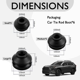 6PCS Ball Joint Boots Replacement,Rubber Tie Rod Boots Dust Cover Set for Steering/Suspension System,Universal Tie Rod End Boot Kit Car Accessories Fit for Most Vehicles (6PCS)