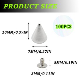 CEEYSEE 100Sets Cone Spikes Studs with Screw 7x10mm Punk Metal Rivets Bullet Cone Spikes for DIY Belt Bags Shoes Clothing Decoration Shoes Craft (Silver/7x10mm)