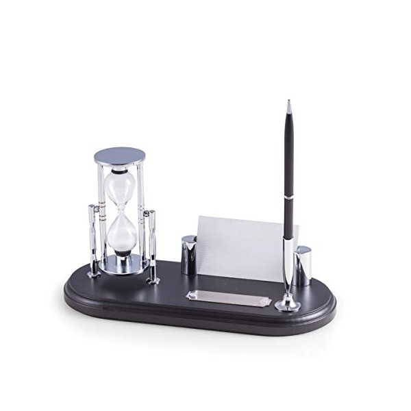 Bey-Berk D819 Black Wood & Chrome Plated Pen Stand with