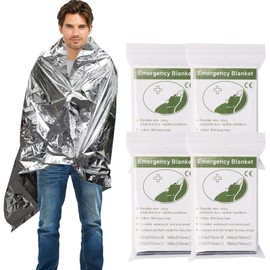 4 Pack Emergency Blanket, Premium Mylar Bankets, Thermal Blanket for Camping, Space Blankets Survival, Foil Blankets for Warmth, Heat Reflective Blanket for Outdoors, Hiking, Marathons, First Aid