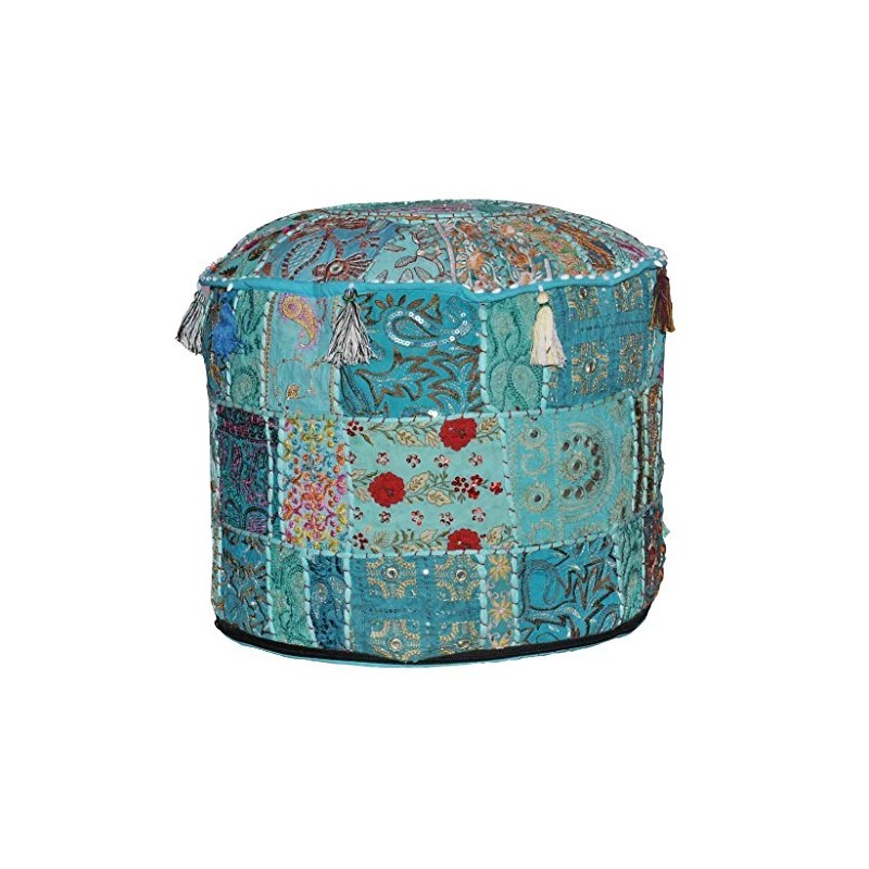 Rajasthali Indian Comfortable Floor Cushion-Cotton Ottoman Embellished with Patchwork and